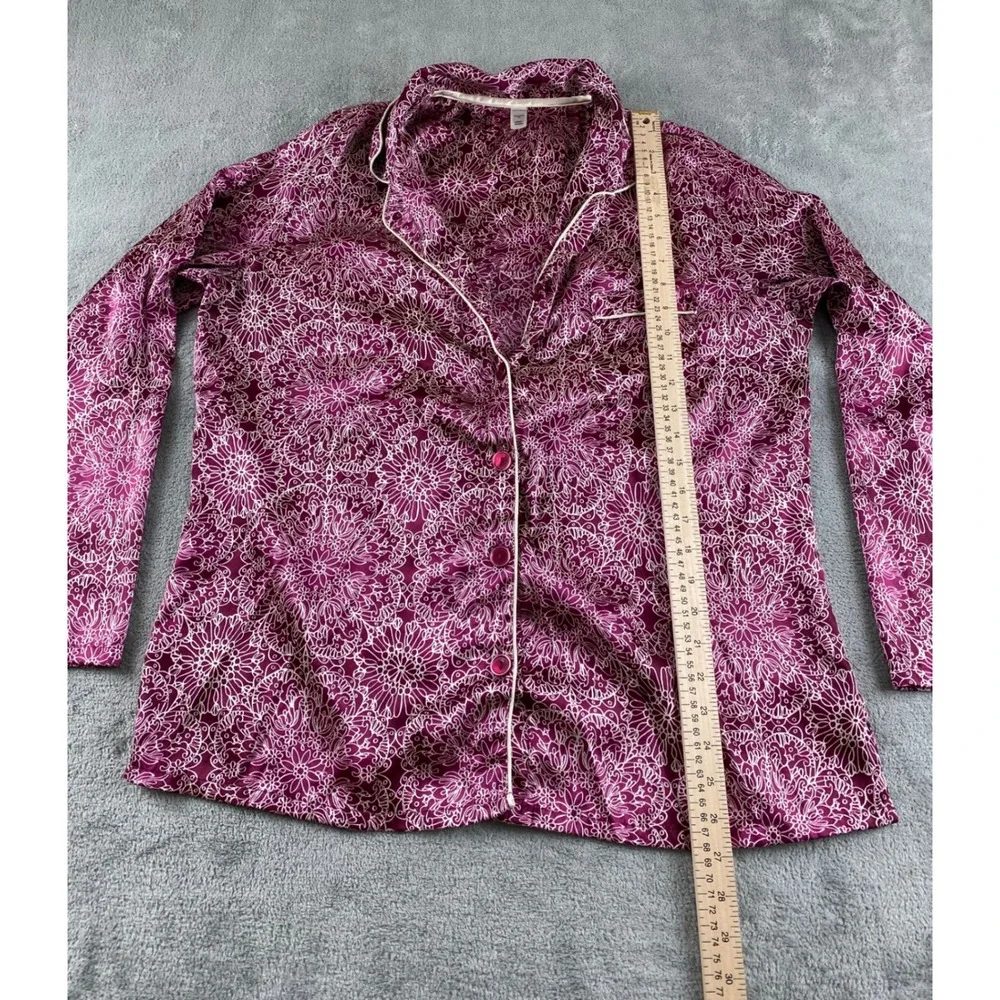 Jaclyn Smith Womens Pajama Top Long Sleeve Button Down Purple Floral Print Large